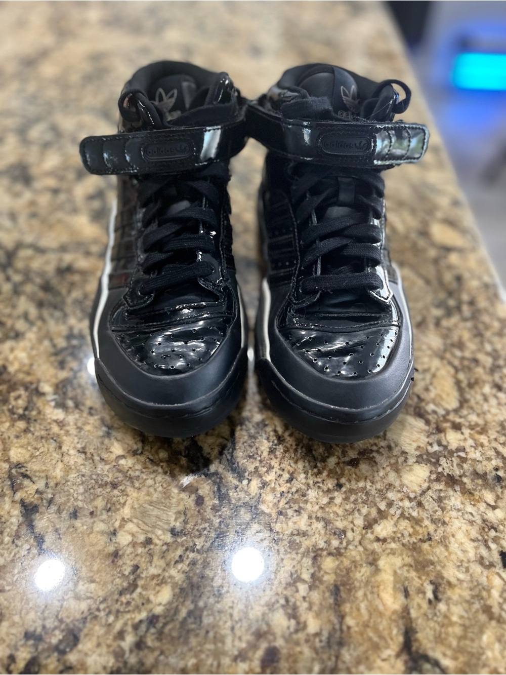 adidas Glossy Black High-Top Sneakers with Strap